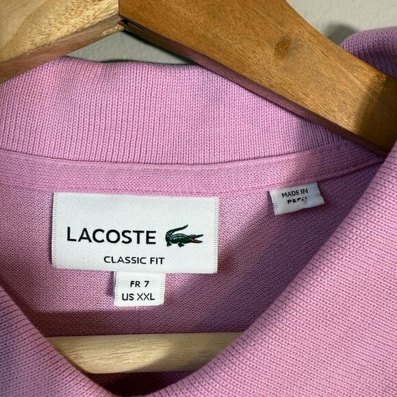 Lacoste Short Sleeve Polo Shirt Men's 7 XXL Pink Classic Fit Preppy Designer NWT - Picture 7 of 12